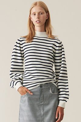 Striped Knit Puff Sleeve Pullover from Ganni