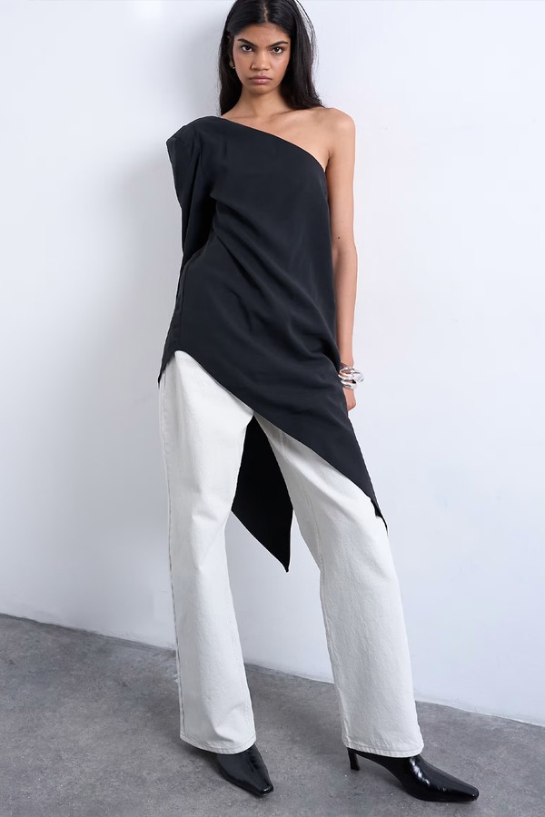 Cupro Asymmetric Top With Shoulder Pads