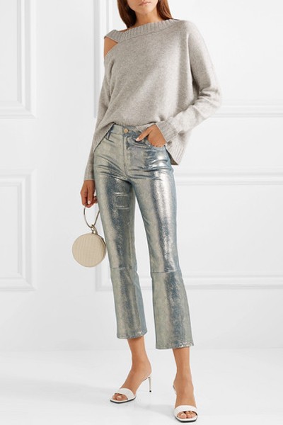 Metallic Snake-Effect Leather Flared Pants from J Brand