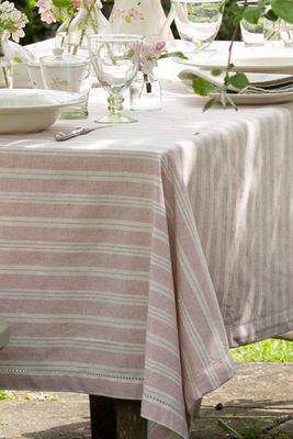 Pale Rose Cambridge Stripe Tablecloth from Susie Watson Designs