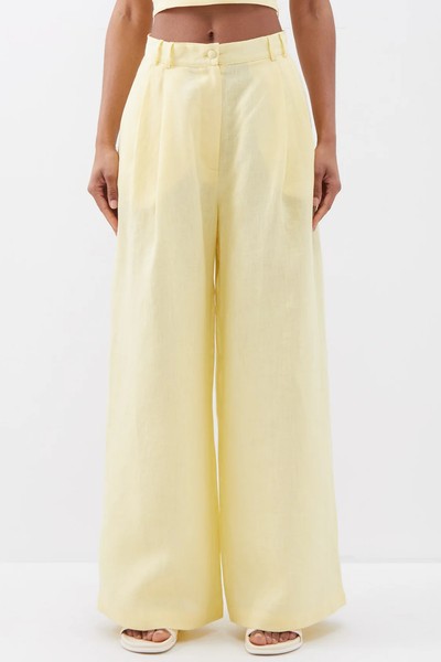 Alma Pleated Organic-Linen Wide-Leg Trousers from Casa Raki