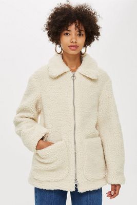 Tall Cream Borg Zip Up Jacket from Topshop