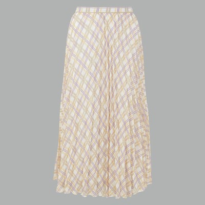 Checked Pleated Midi Skirt