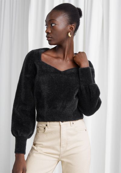 Cropped Sweetheart Neck Sweater