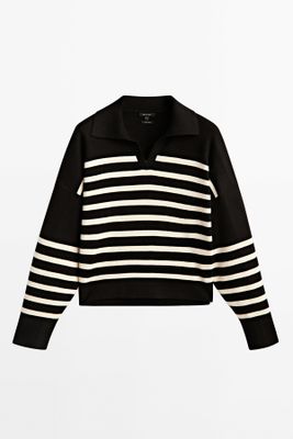 Striped Sweater With Polo Collar from Massimo Dutti