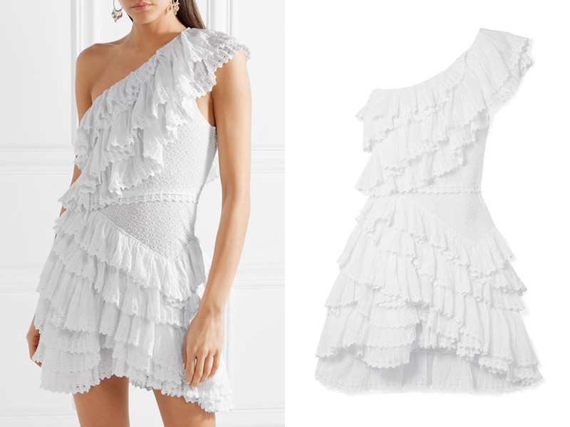 Zeller One Shoulder Ruffled Broderie Anglaise Cotton Dress from Isabel Marant
