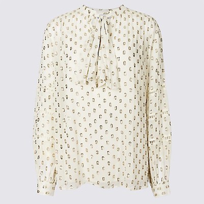 Printed Notch Neck Long Sleeve Blouse