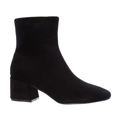 Black Ribbed Velvet Ankle Boots