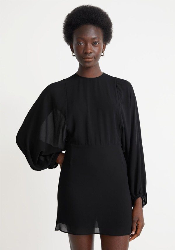 Buttoned Voluminous Sleeve Mini Dress