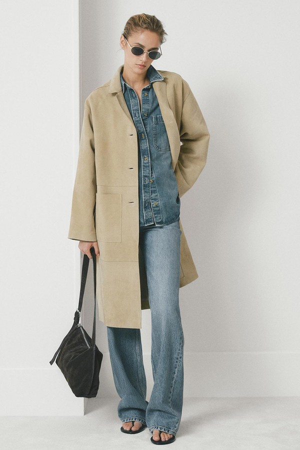 Long Suede Leather Coat