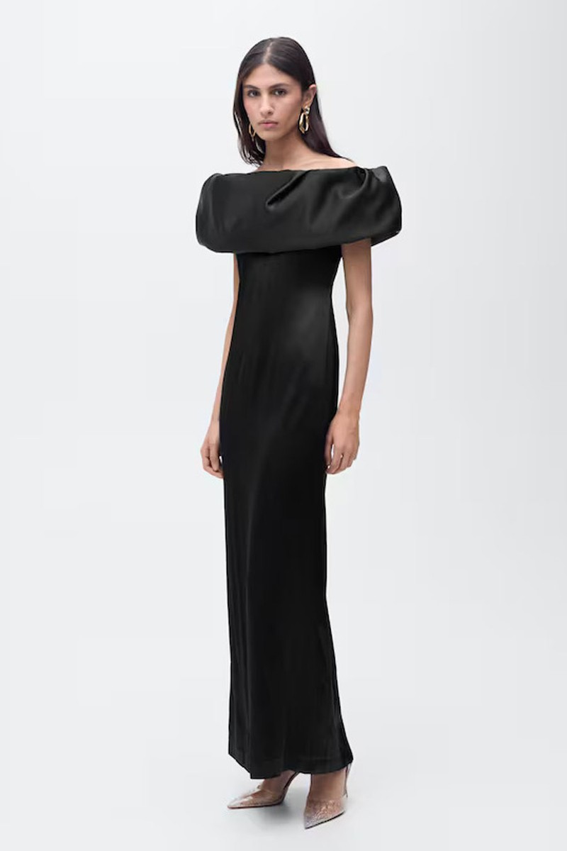 Satin Dress With Open Shoulders And Volume from Mango
