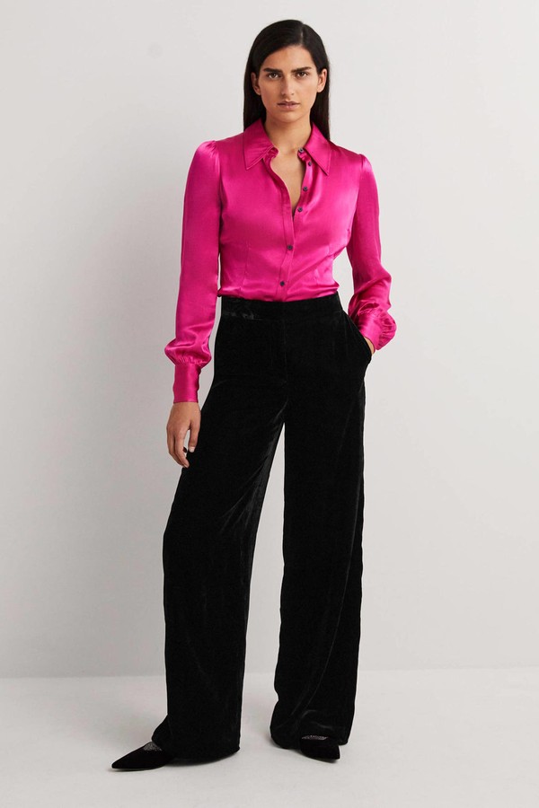 Black Velvet Wide-Leg Trousers