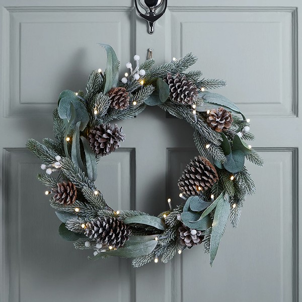 Pre-Lit Snowy Pine Cone Wreath