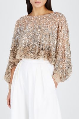 Feather and Sequin Embellished Tulle Top from Paule Ka