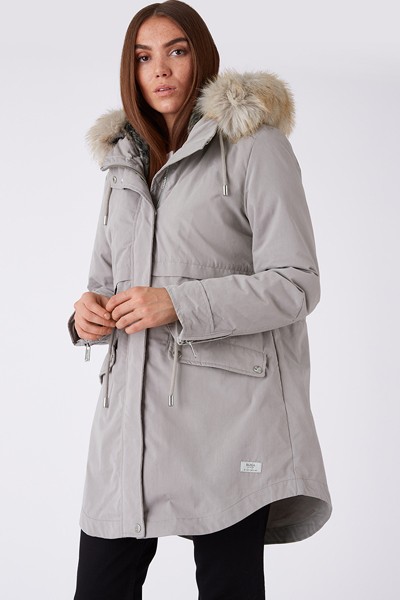 CAVERSHAM Faux Fur Lined Parka, Soft Grey