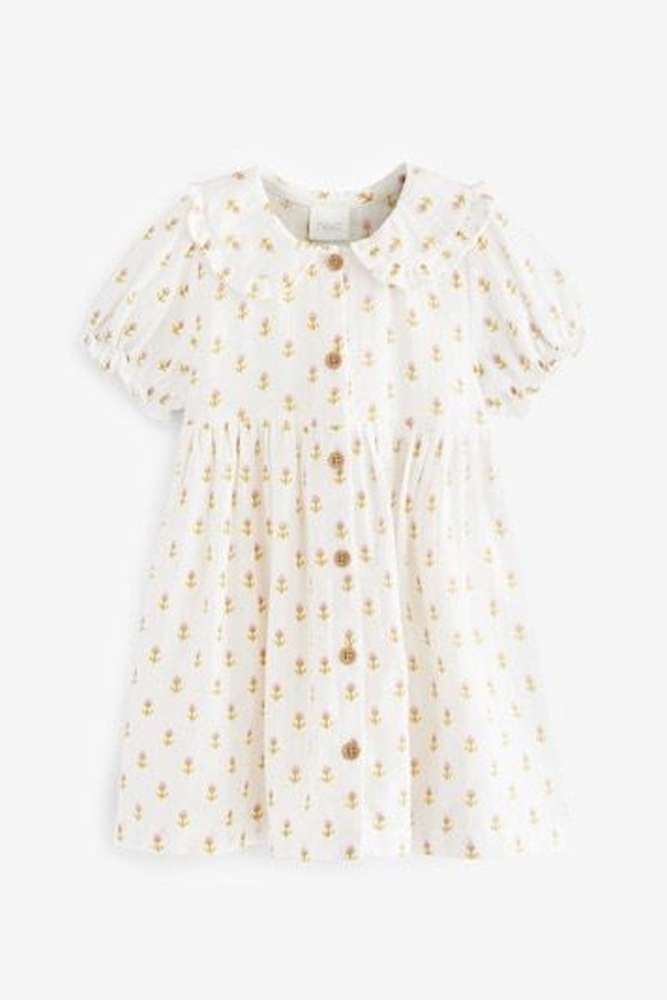 Frill Collar Button Through Short Sleeve Woven Dress from Next