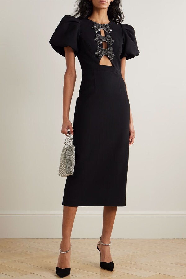 Eliana Cutout Embellished Cady Midi Dress from Rebecca Vallance