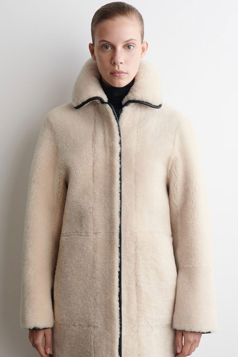 Leather-Trimmed Shearling Coat