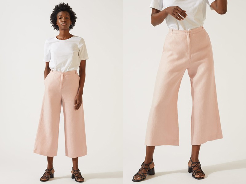 Linen Herringbone Wide Crop Trouser