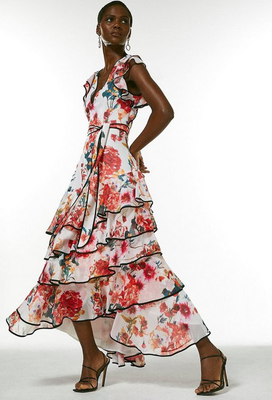 Watercolour Floral Tiered Ruffle Maxi Dress