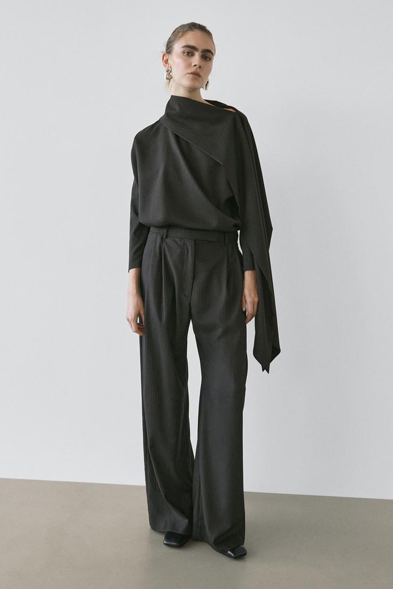 Striped Blouse With Cape Detail from Massimo Dutti