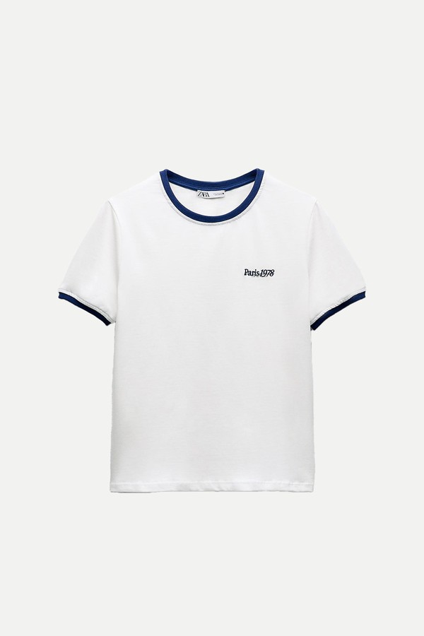 T-Shirt With Embroidered Slogan from Zara