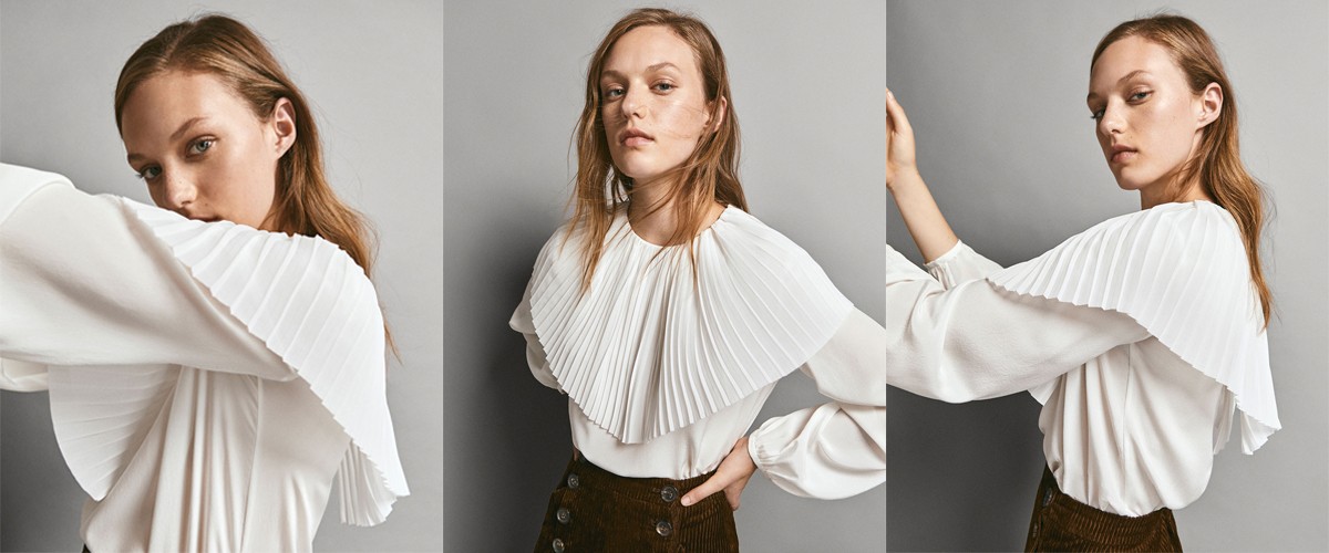 100% Silk Blouse With Pleaded Capelet, £119