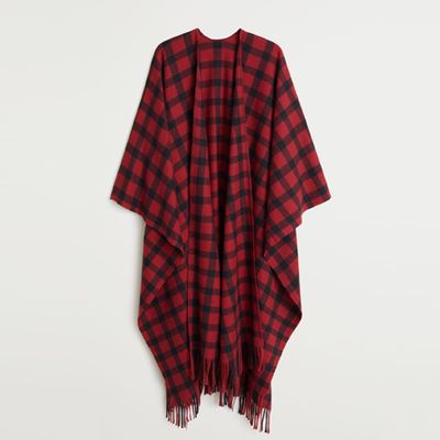 Check Fringed Poncho from Mango