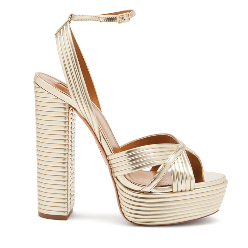 Sundance 140 Metallic-Leather Platform Sandals from Aquazzura