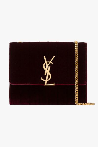 Burgundy Vicky Quilted Velvet Cross Body Bag from Saint Laurent