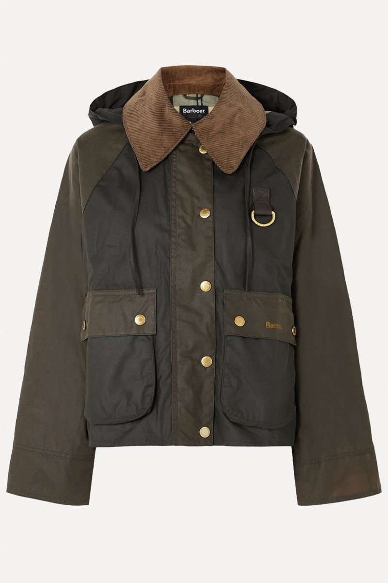 Reighton Spey Hooded Corduroy-Trimmed Waxed-Cotton Jacket from Barbour