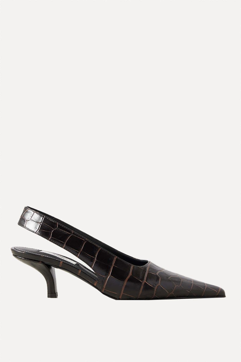 Croc-Effect Leather Slingback Pumps from Toteme