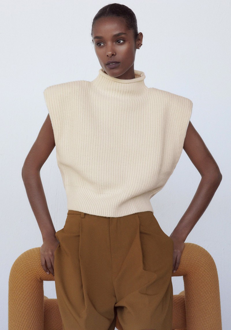 Knit Top With Shoulder Pads from Zara