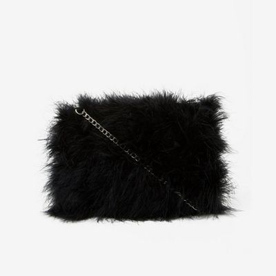 Black Feather Chain Handle Cross Body Bag