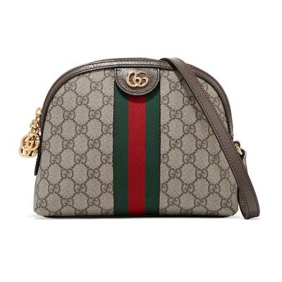GUCCI Marmont Petite textured-leather and printed coated-canvas
