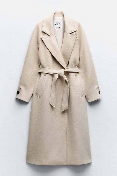Longline Belted Wool Blend Coat from Zara