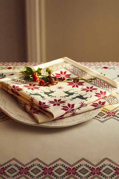 Christmas Cross-Stitch Cotton Napkins from Zara