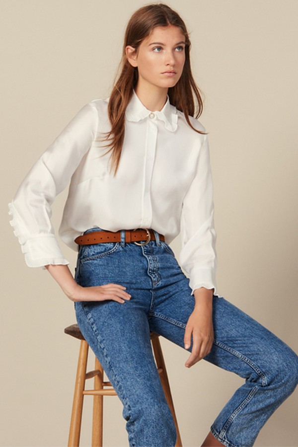 Silk Shirt with Pleated Trim