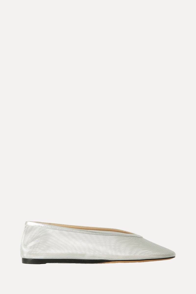 Luna Metallic Leather-Trimmed Mesh Ballet Flats from Le Monde Beryl