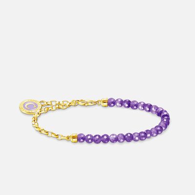 Charm Bracelet With Violet Beads Yellow-Gold Plated