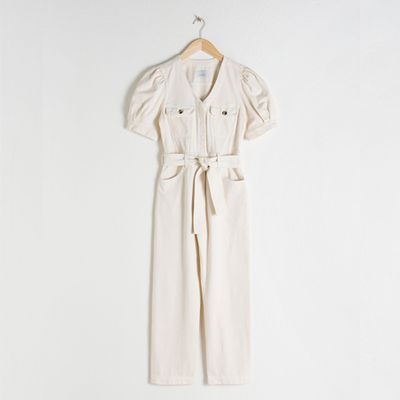 Belted Puff Sleeve Denim Jumpsuit from & Other Stories