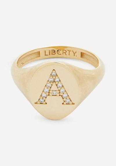 9ct Gold and Diamond Initial Liberty Signet Ring - A from Liberty