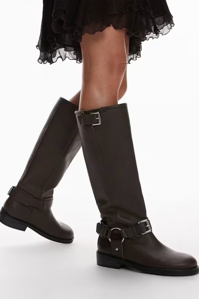 Tee Premium Leather Knee High Biker Boots from Topshop