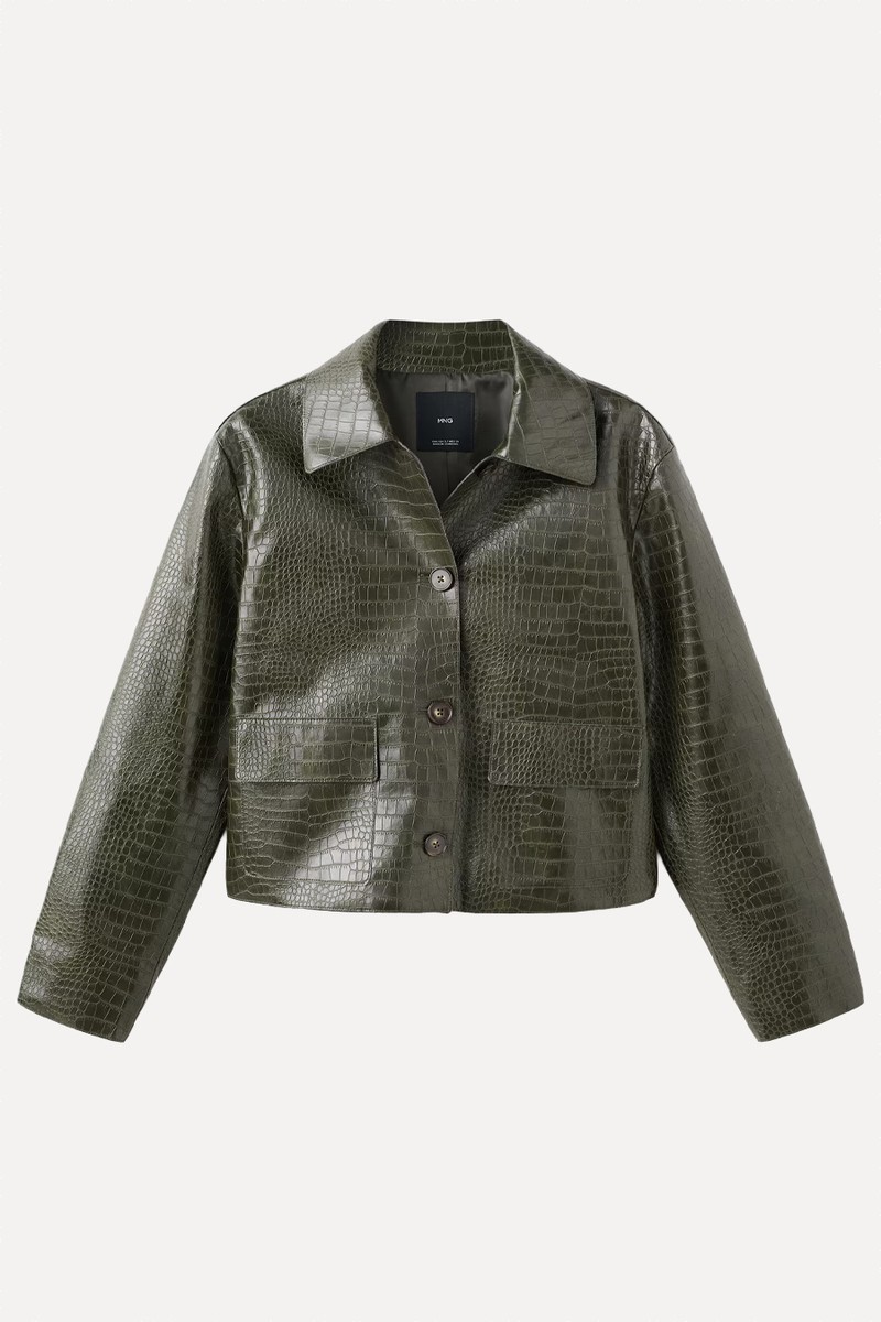 Croc-Effect Faux Leather Jacket