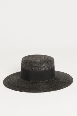 Black Ribbon Trim Straw Preowned Hat from Saint Laurent