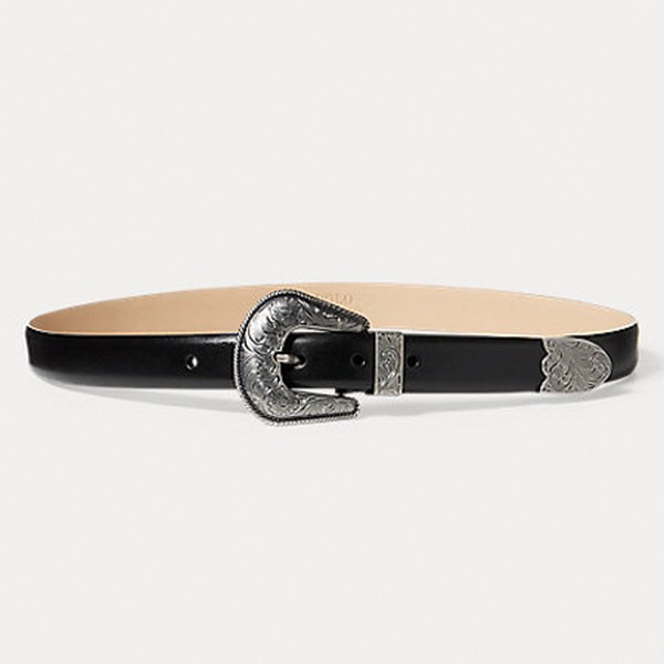 Floral-Engraved Leather Belt