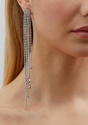 Rhodium Plated Crystal Strand Drop Earrings from Kenneth Jay Lane