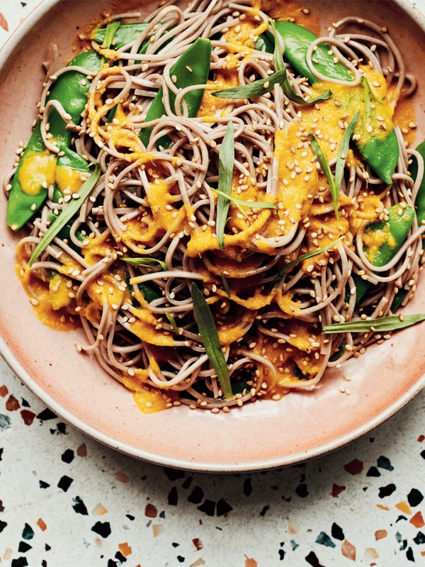 Soba, Mangetout & Tarragon Salad With Carrot-Miso Dressing