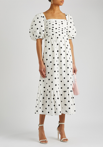 White Polka-Dot Taffeta Midi Dress from Self-Portrait 