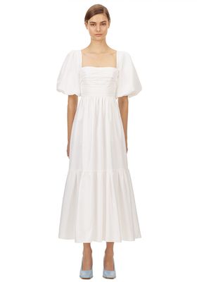 White Taffeta Puff Sleeve Midi Dress from Self-Portrait